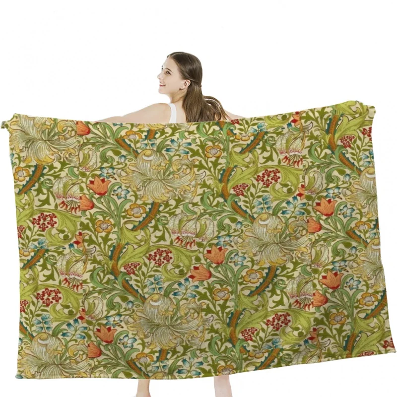 

William Morris Golden Lily Throw Blankets Soft Velvet Blanket Camping Bedding Blanket Cold Cinema or Travel