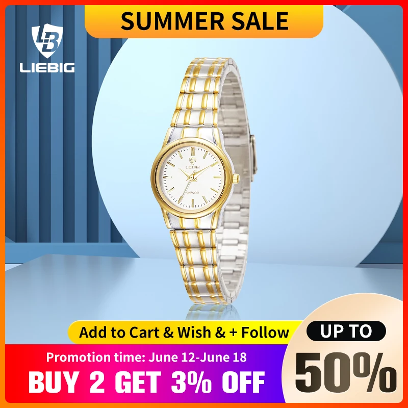 

LIEBIG Fashion Golden Luminous Dispaly Quartz Watches Girl Luxury Full Steel Strap Waterproof Wristwatch Woman Clock reloj hombr