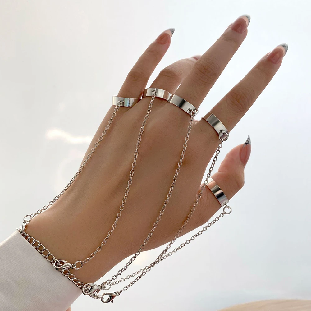 Фото Панковские геометрические серебряные кольца на запястье для женщин и мужчин