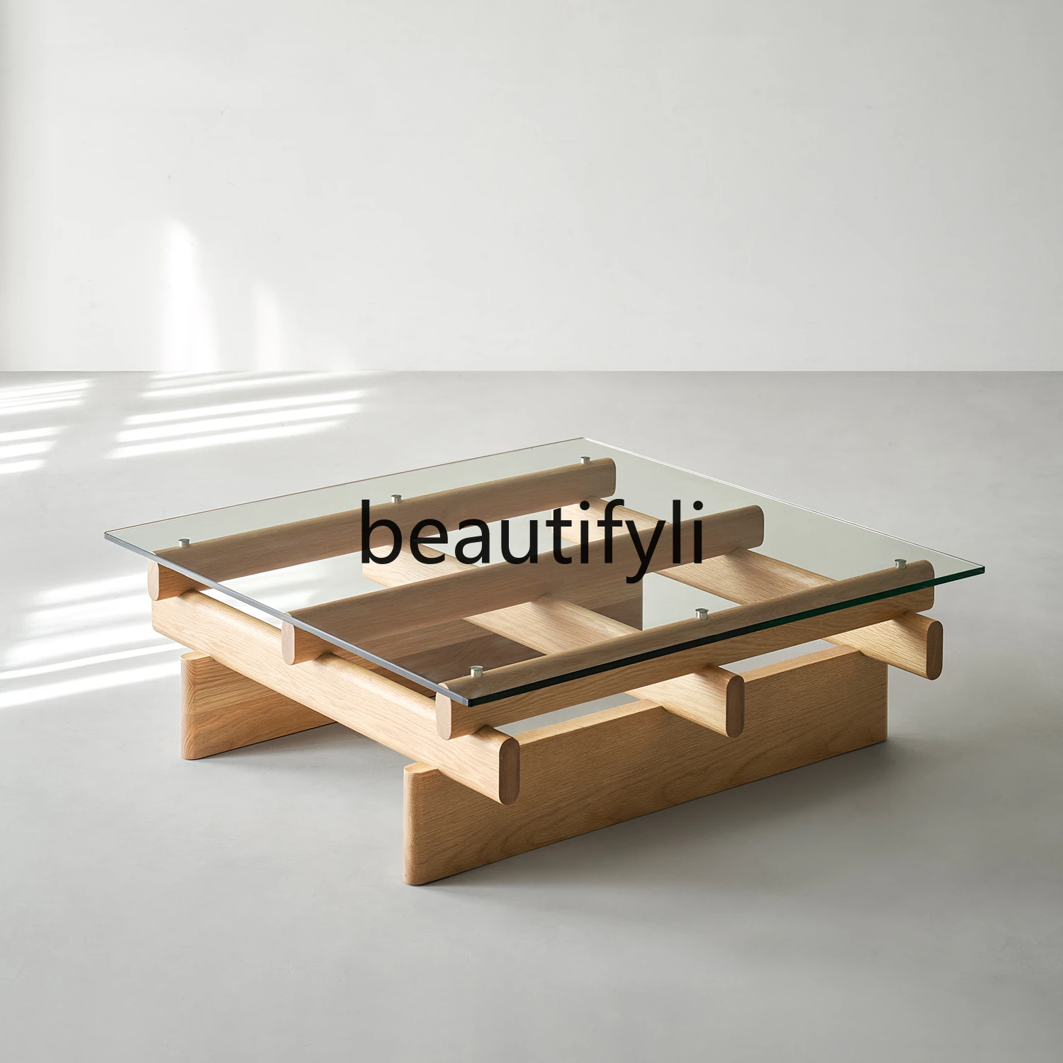 Журнальный столик Jingge североамериканский белый дуб стеклянный чайный из