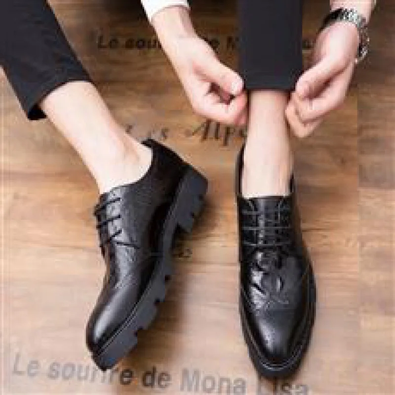 

Men's Autumn High-Top Platform Motorcycle Worker Boot Black Leather Shoes Men's Mid-Top Fashion Shoes British