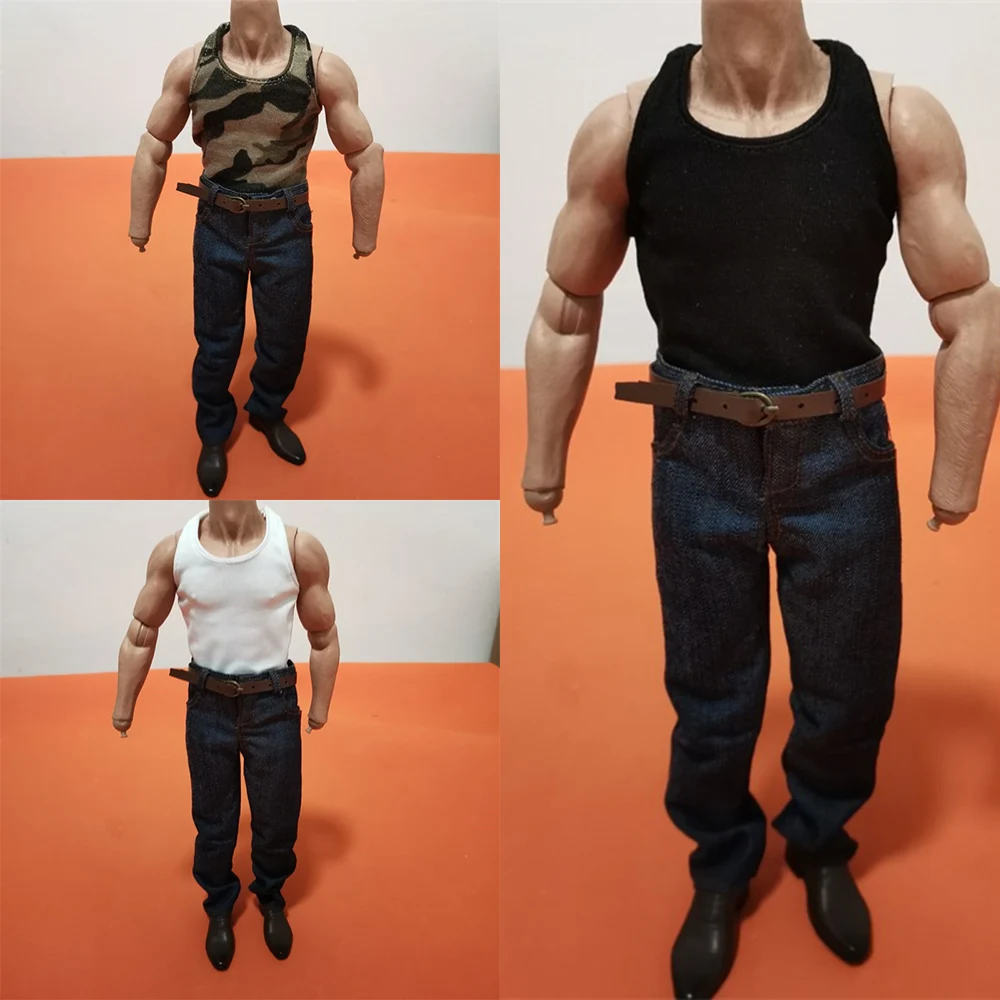 

1/6 Scale Men's Soldier Vest Jeans Trousers Leather Shoes Clothes Set Accessory Model For 12 inches Action Figure Body