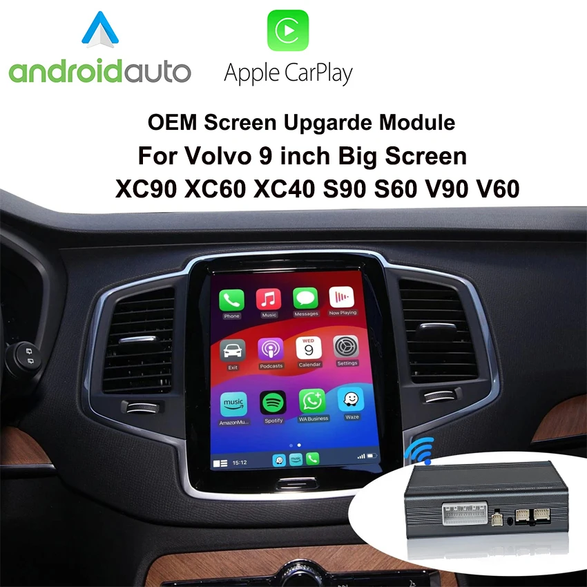 

Беспроводной модуль обновления OEM-экрана Carplay Android Auto Box для Volvo 9-дюймовый большой экран XC90 XC60 XC40 S90 S60 V90 V60 2018-22