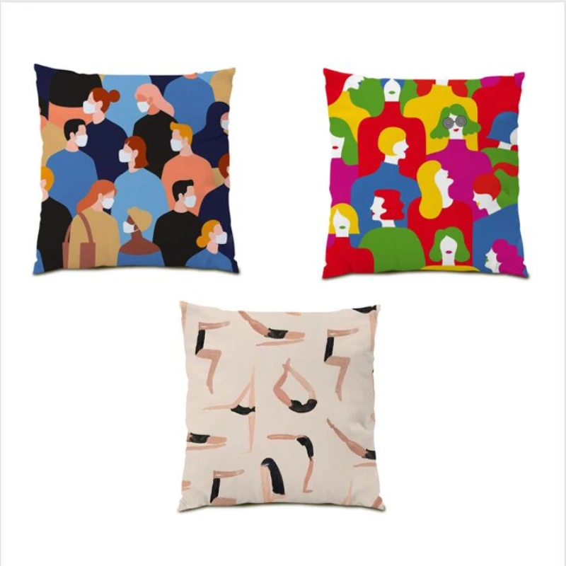 

Living Room Decoration Throw Pillow Covers Poster Polyester Linen Cushion Cover 45x45 Color Geometry Geometric Square Bed E0141