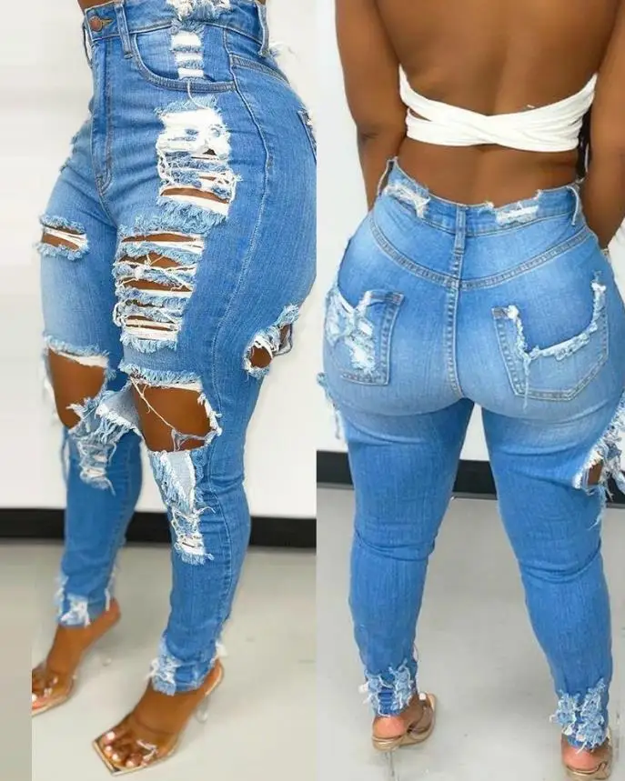 Jeans Women 2023 Spring Fashion Trend Ripped Cutout Casual High Waist Skinny Daily Long Jeans