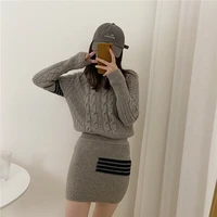 korean version of the four bar knitted sweater waffle hip skirt suit womens tb college wind twist