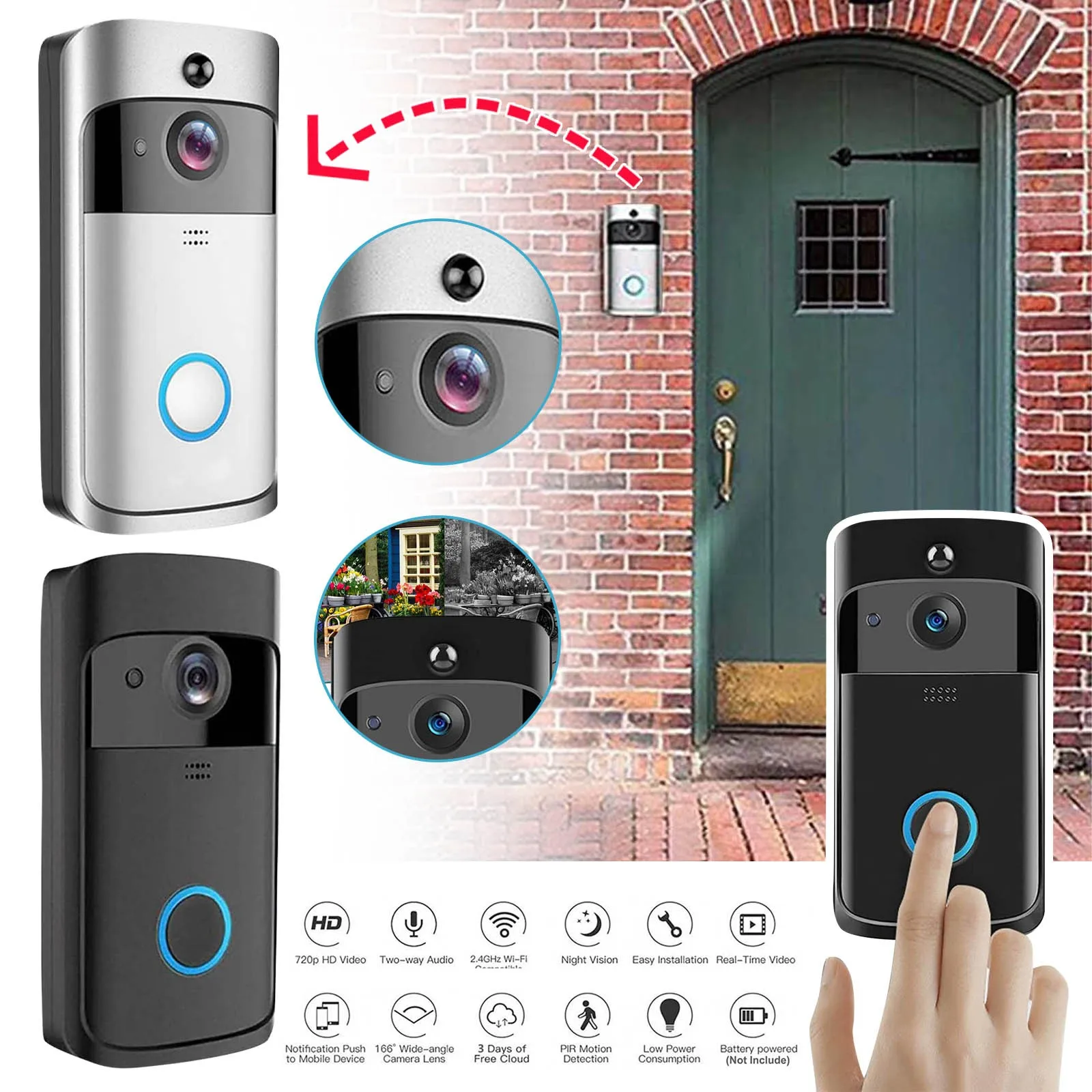 

Smart WIFI Wireless Video Doorbell 720P Remote PIR monitor intercom doorbell Apartment IR Alarm Wireless Security Camera