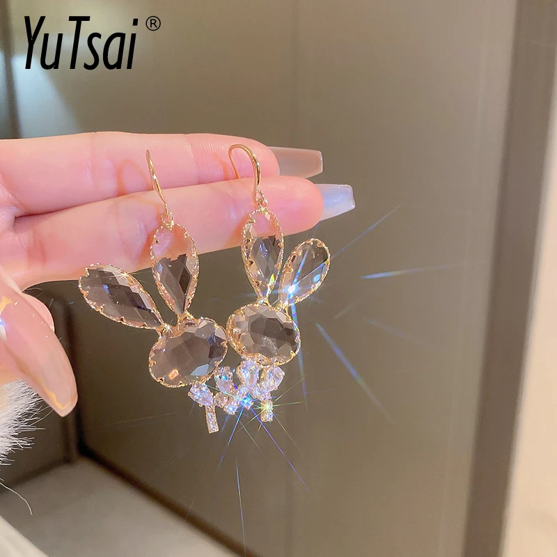 

YUTSAI Fashion Flash Rhinestone Bow Tie Rabbit Shape Drop Earrings Cute Preppy Style Alloy Earring for Women Jewelry YT1027