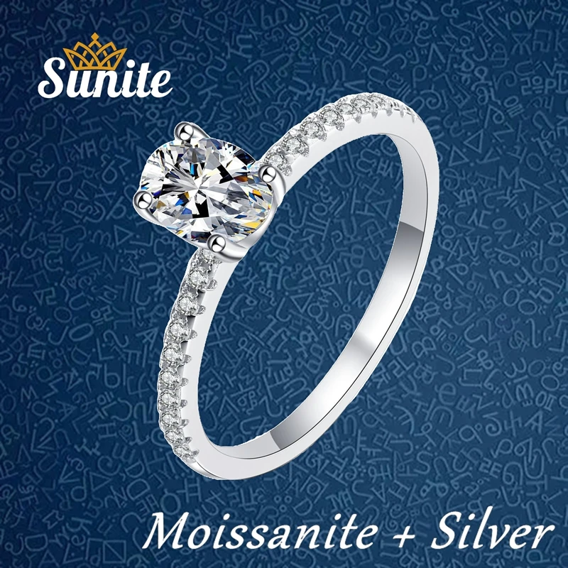 

Sunite 1.0cttw Oval Cut Moissanite Diamond Ring for Women Engagement Promise Band Gold Plated 925 Sterling Silver Gifts