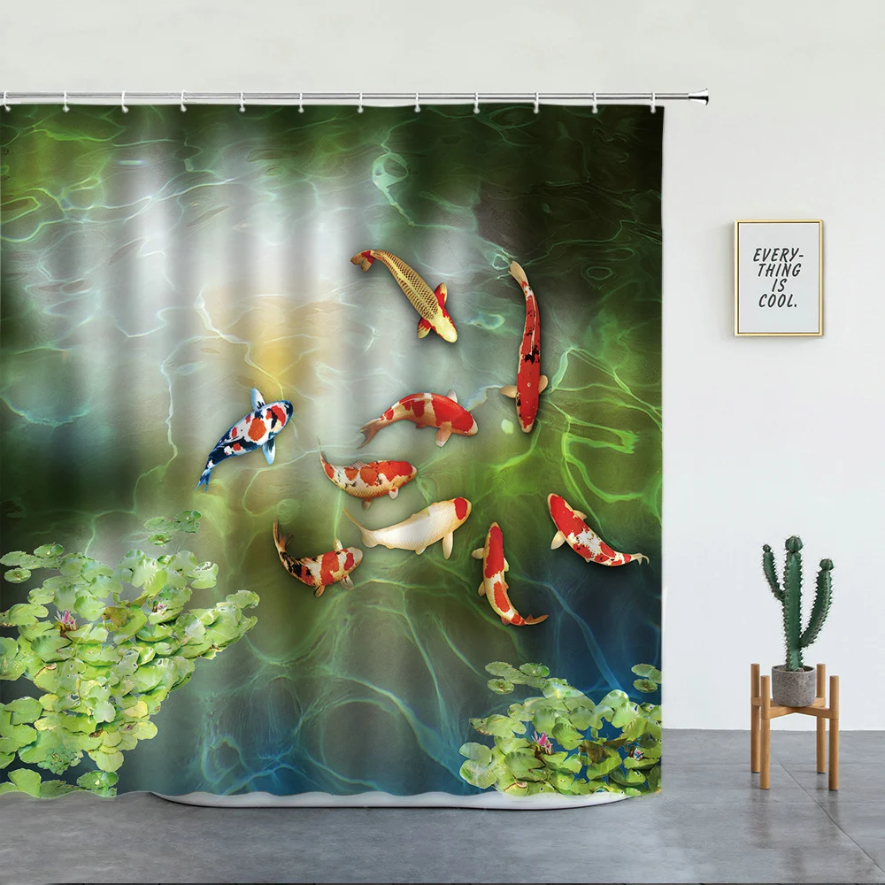 

Japanese Scenery Shower Curtains Koi Carp Fish And Cherry Blossom for Bathroom Decor Set Washable Fabric Bath Screen With Hooks