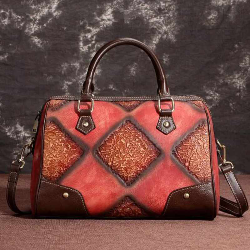 

Genuine Leather Women Shoulder Cross Body Tote Brush Color Bag Female Handbag Retro Cowhide Messenger Top Handle Bag