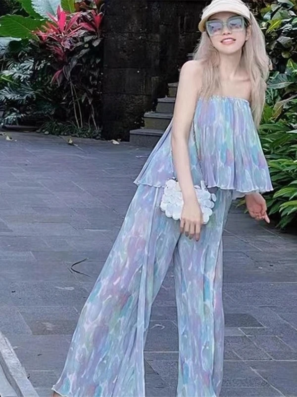 Лето 2024 фантазийный комплект Gyaru цветочный приталенный брючный костюм Mori look