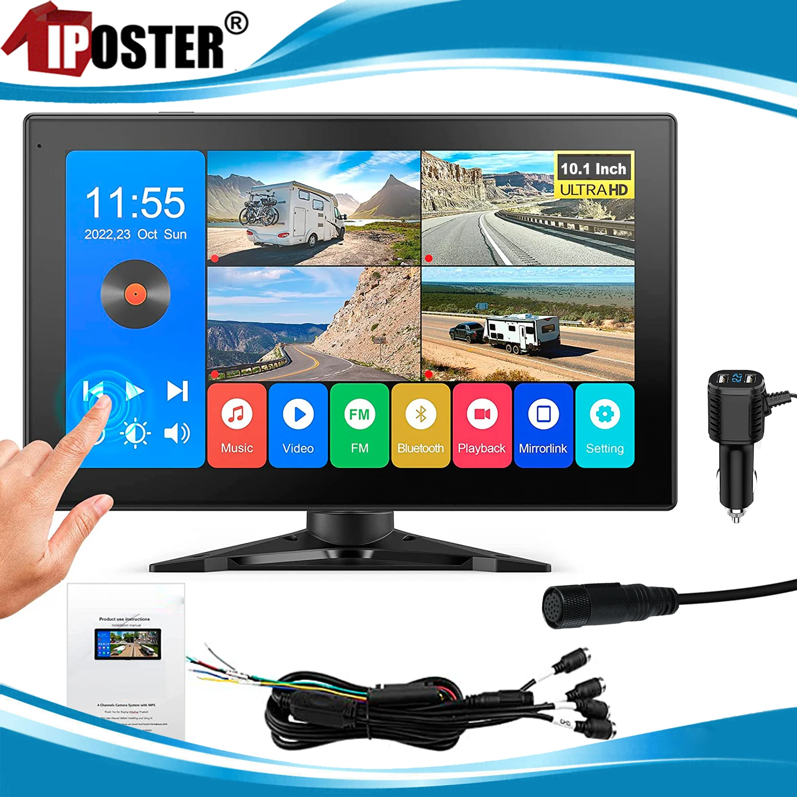 iPoster 10 1 &quotсенсорный экран DVR четырехканальный монитор AHD 1080P Bluetooth USB MP5 + зарядное