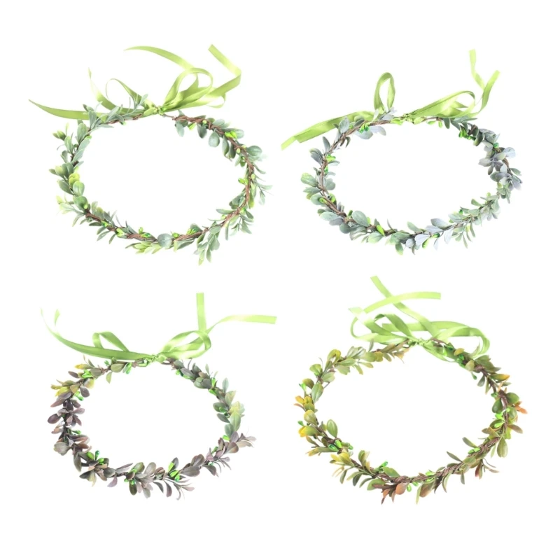 Корона из листьев невесты. Свадебные повязки на голову с листьями. Зеленые