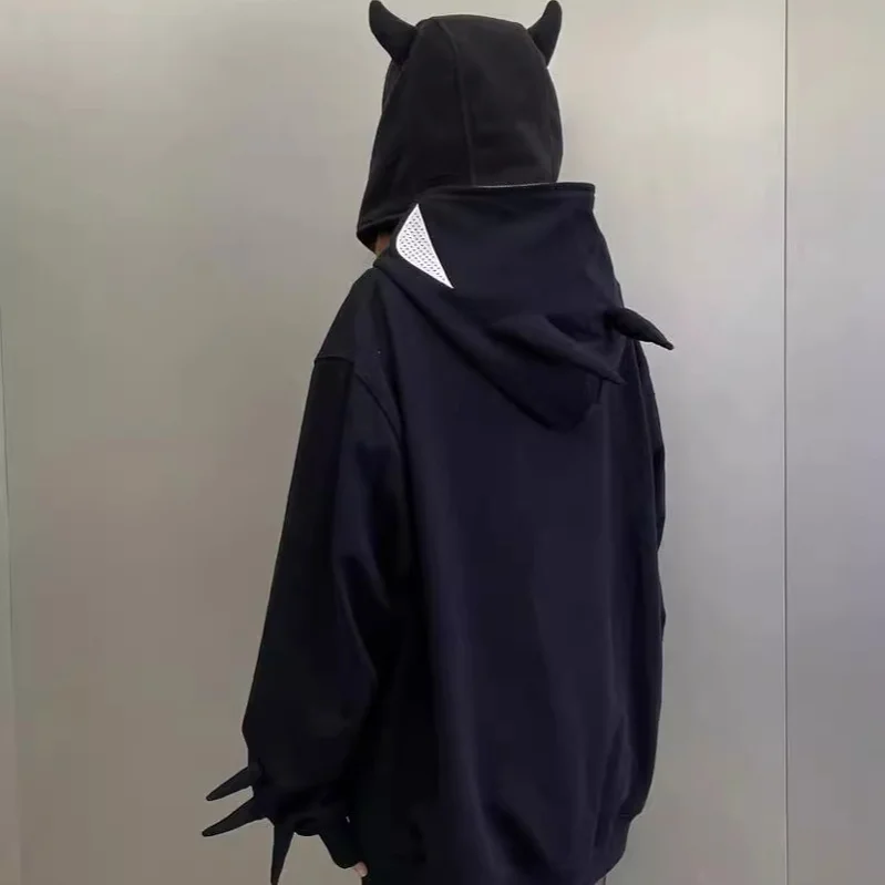 Y2K толстовка в стиле хип-хоп на молнии Харадзюку с принтом летучей мыши женская и