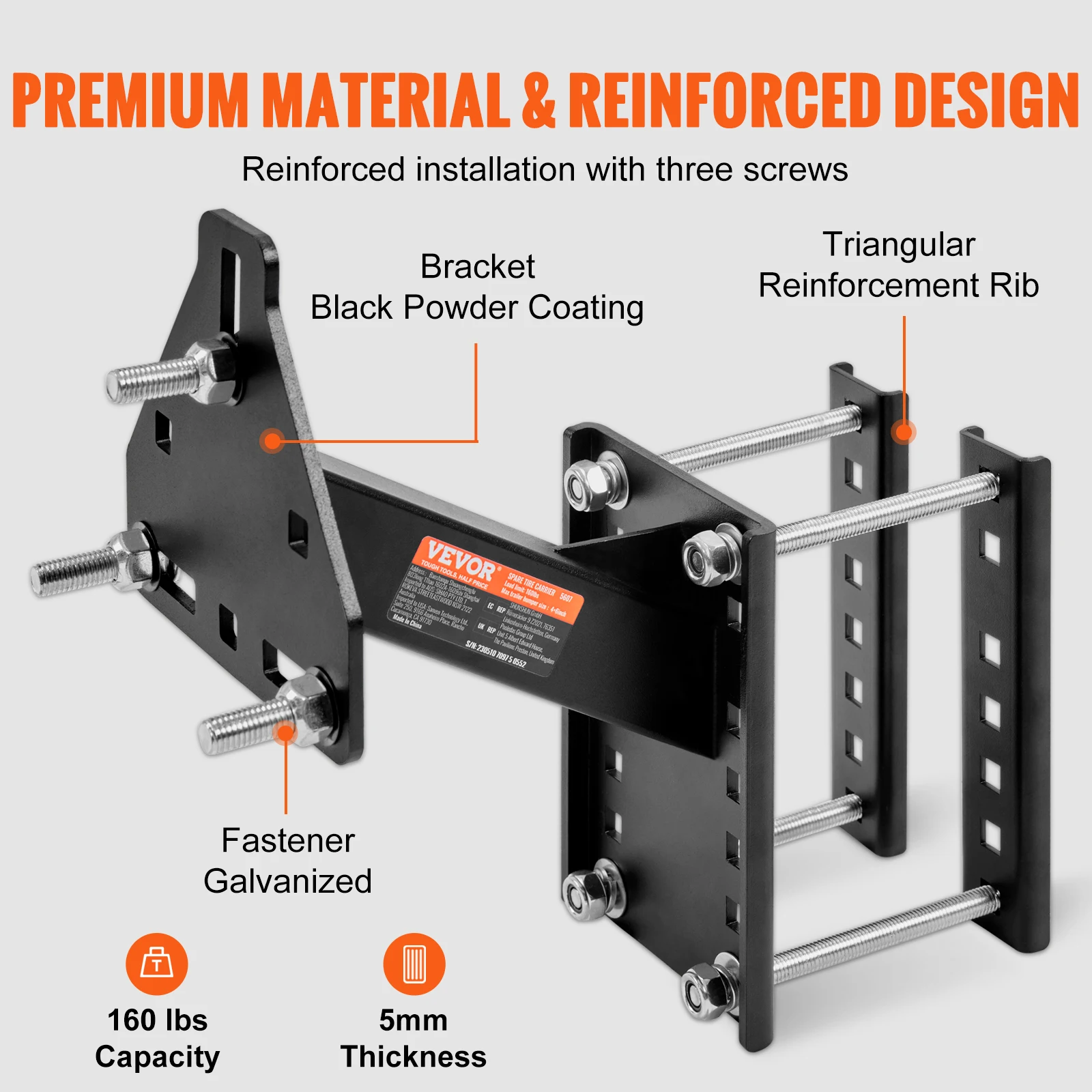 VEVOR 160 lbs Spare Tire Carrier with Mounting Screws Bracket Lugs On Bolt Patterns Tire Mount Wheel Holder for Trailers RV 4 VEVOR 160 lbs Spare Tire Carrier with Mounting Screws Bracket Lugs On Bolt Patterns Tire Mount Wheel Holder for Trailers RV 4
