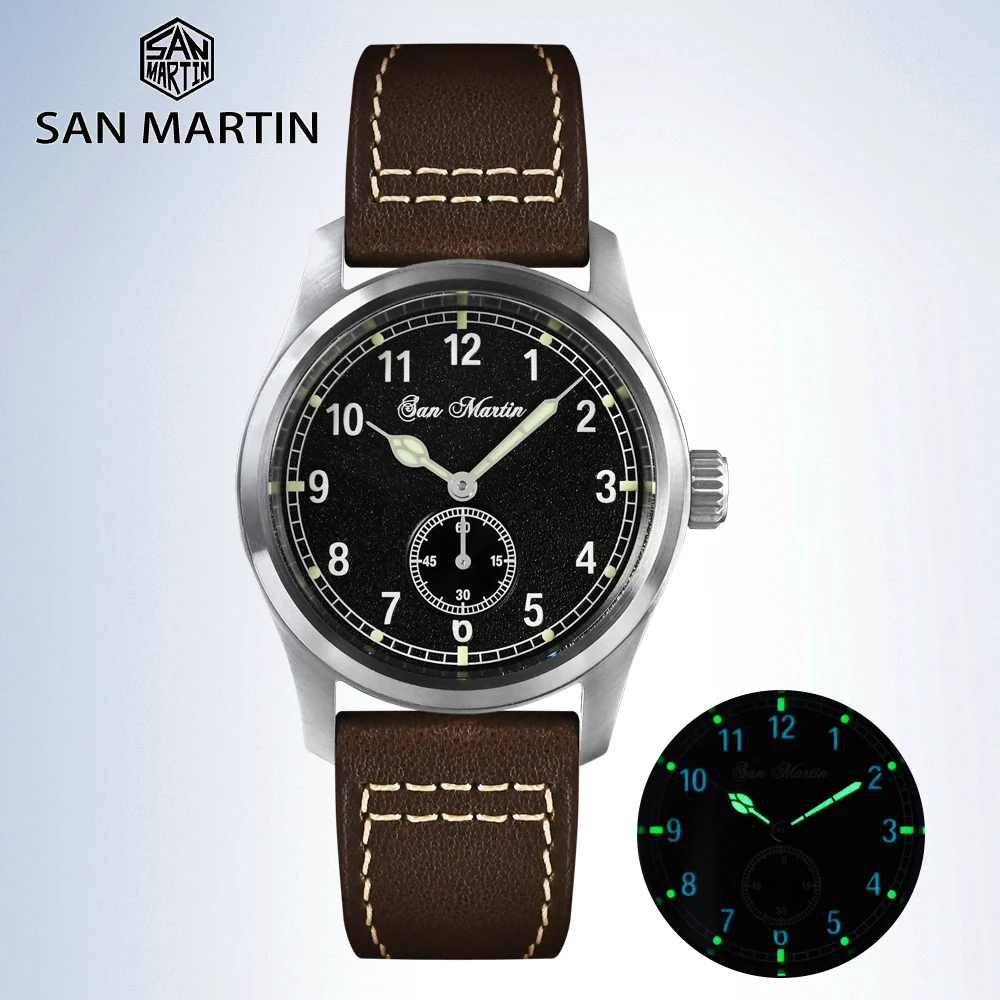 San Martin 37mm Pilot Watch RONDA 6004 Luxury Men Quartz Wristwatch Military Simple Wristwatches 20Bar Luminous Reloje SN034-G-C - купить по