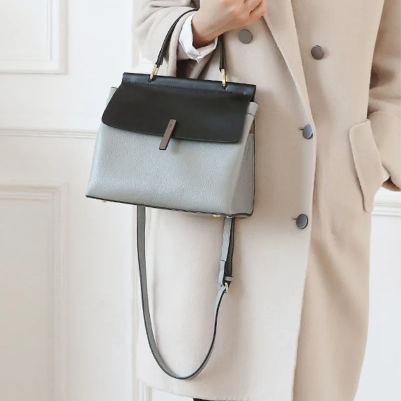 LOERSS Women's Genuine Leather Handbags High Quality Solid Color Crossbody Office Shopping Commute Larger Capacity Purse Bag