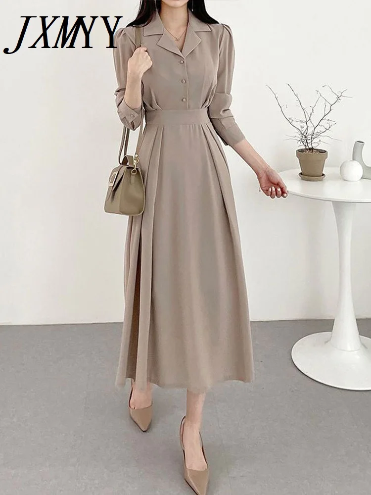 

2022 Summer Fashion New Chic Design Sense Elegant Temperament Lapel Waist Dress Women's Slimming And Age-Reducing Long Skirt