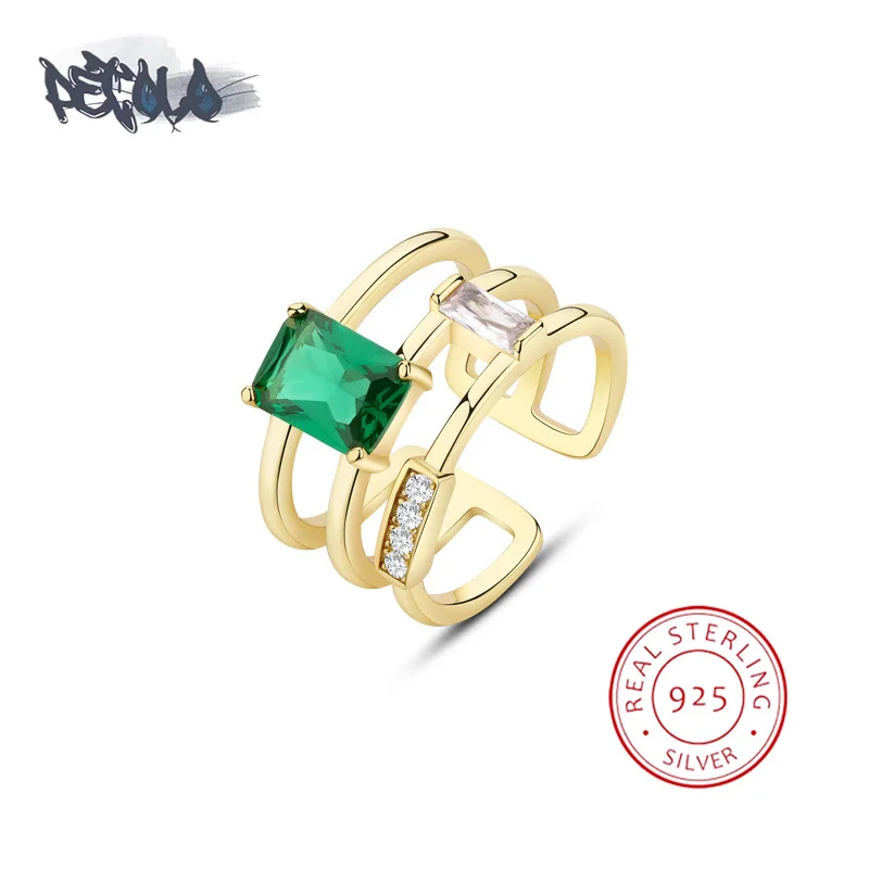 

S925 Sterling Silver Ring for Women Beautiful Multi-layer Green Zircon Ring Premium 18-karat Gold Women's Engagement Ring
