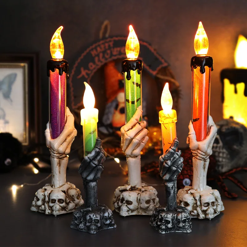 With Light Hand Skull Led Electronic Candle Halloween Party Table Decoration Ornament