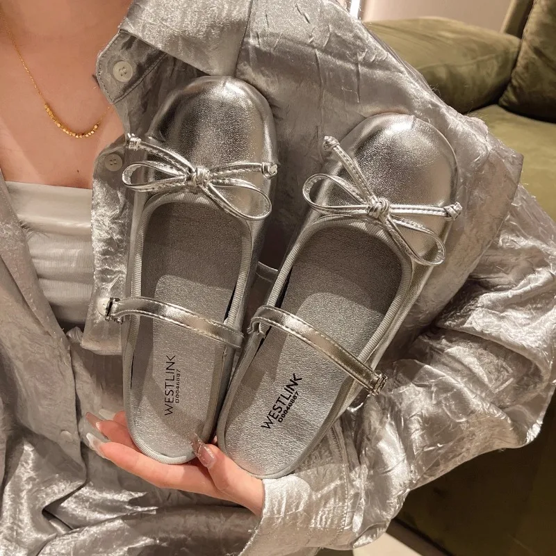 Мюли женские с бантом-бабочкой удобные тапочки на плоской подошве сланцы модные