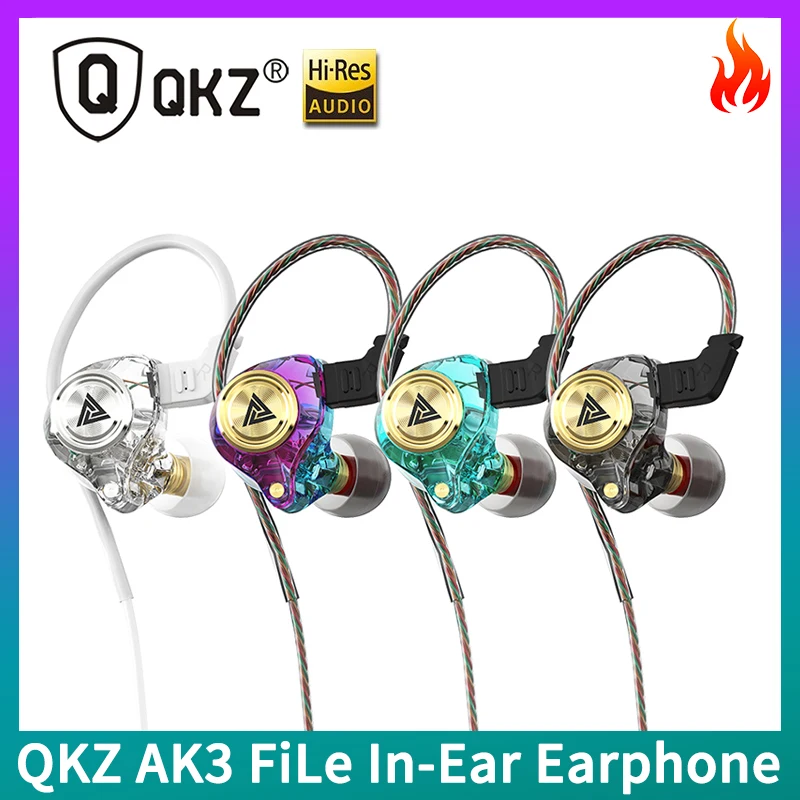 Original QKZ AK3 FiLe Wired Headphones With Mic HIFI Subwoofer  Noice Cancelling Earphoones Gaming Sport Music Monitor Earbuds