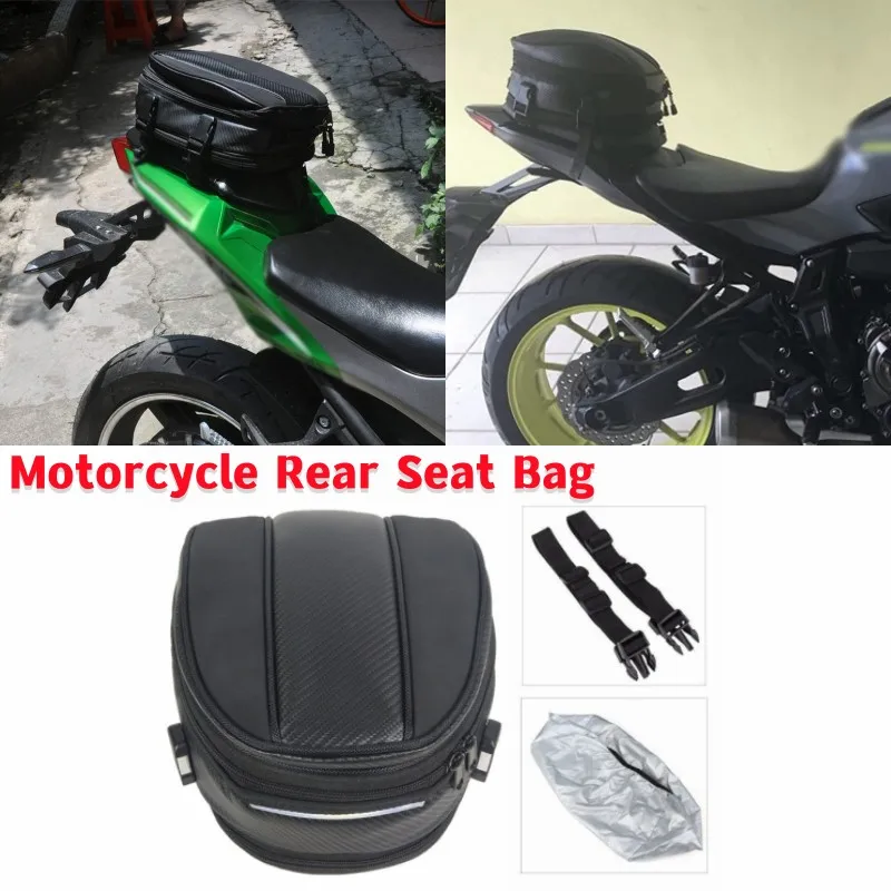 

1Pcs Motorbike Rear Tail Seat Back Saddle Helmet Shoulder Carry Bag Motorcycle Rear Seat Bag Helmet Bag Tail Bag With Rain Cover