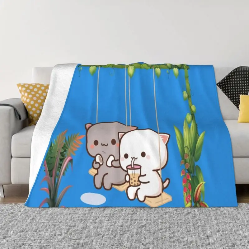 

Romantic Peach And Goma Mochi Cat 3D Print Blankets Breathable Soft Flannel Winter Throw Blanket for Sofa Car Bed