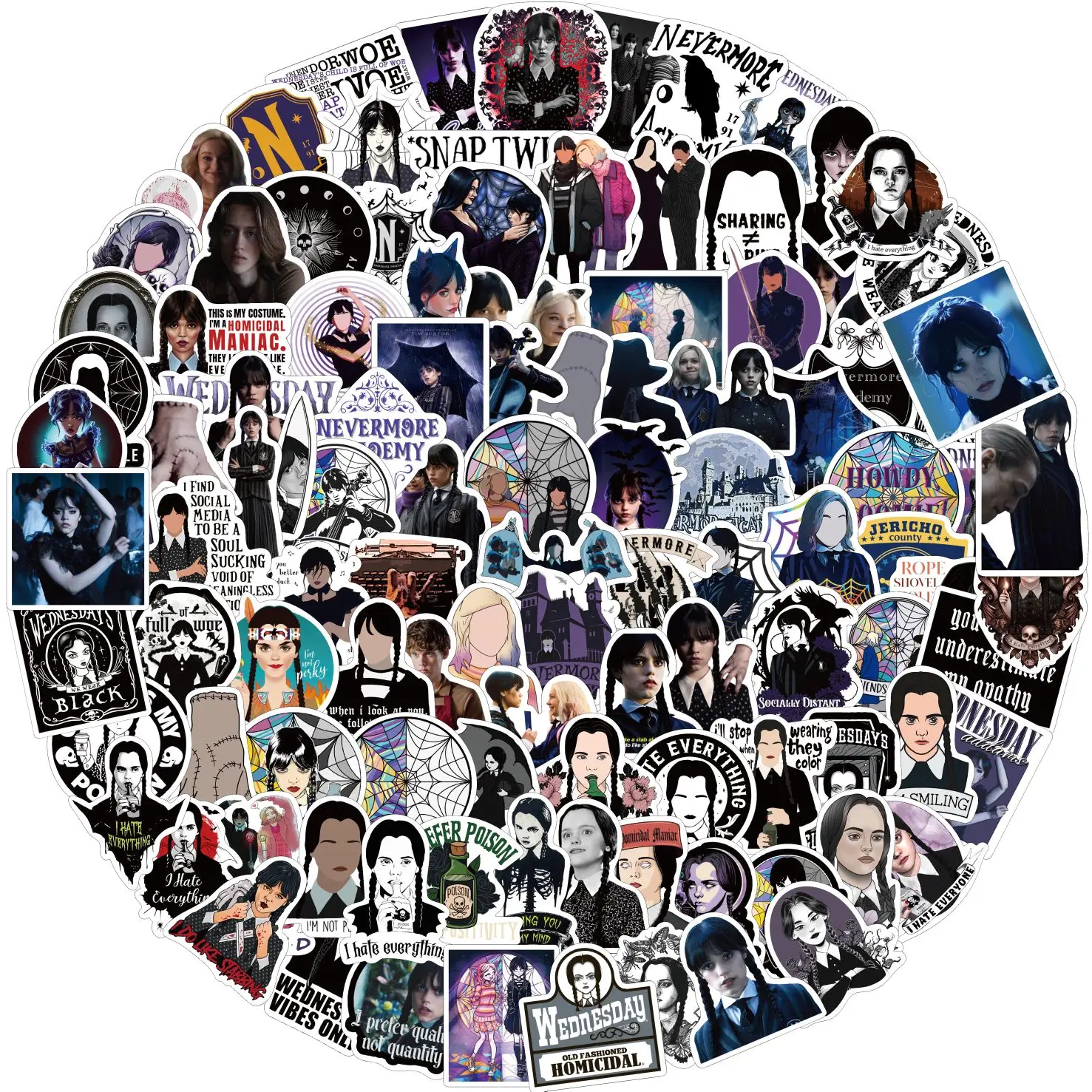 

10/70/120pcs Newly TV Series Wednesday Stickers For Party Gift Skateboard Motorcycle Scrapbooking Laptop Suitcase Toys