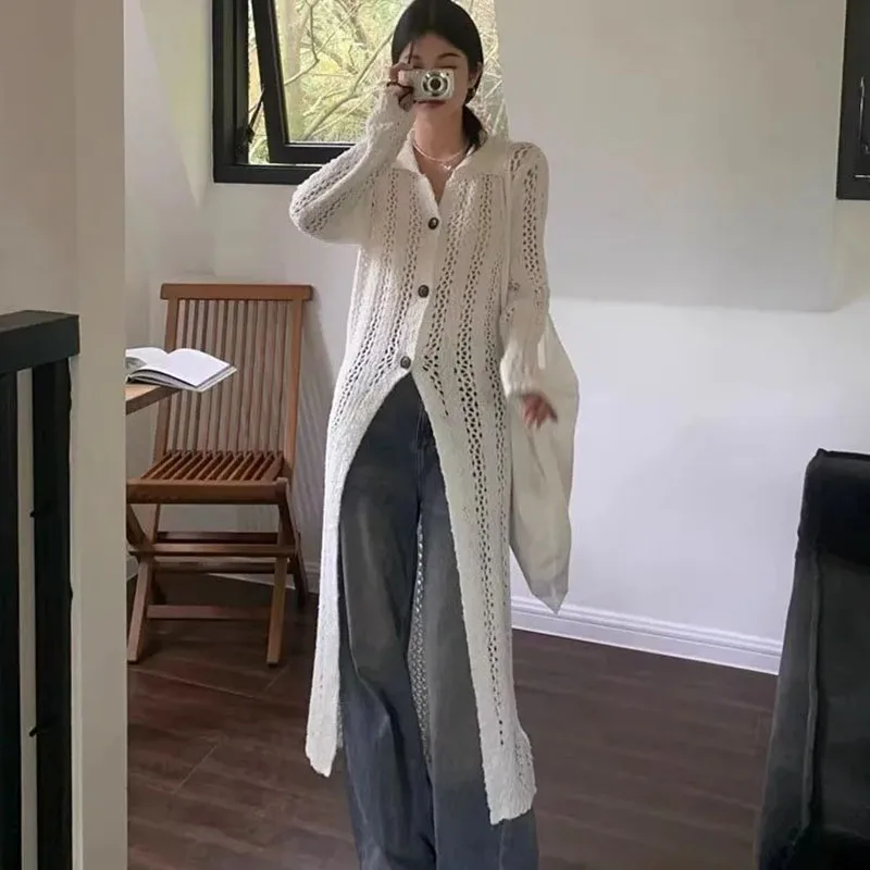 ПОЛО ажурный вязаный кардиган с вырезом свитер куртка женская осень 2021 новые
