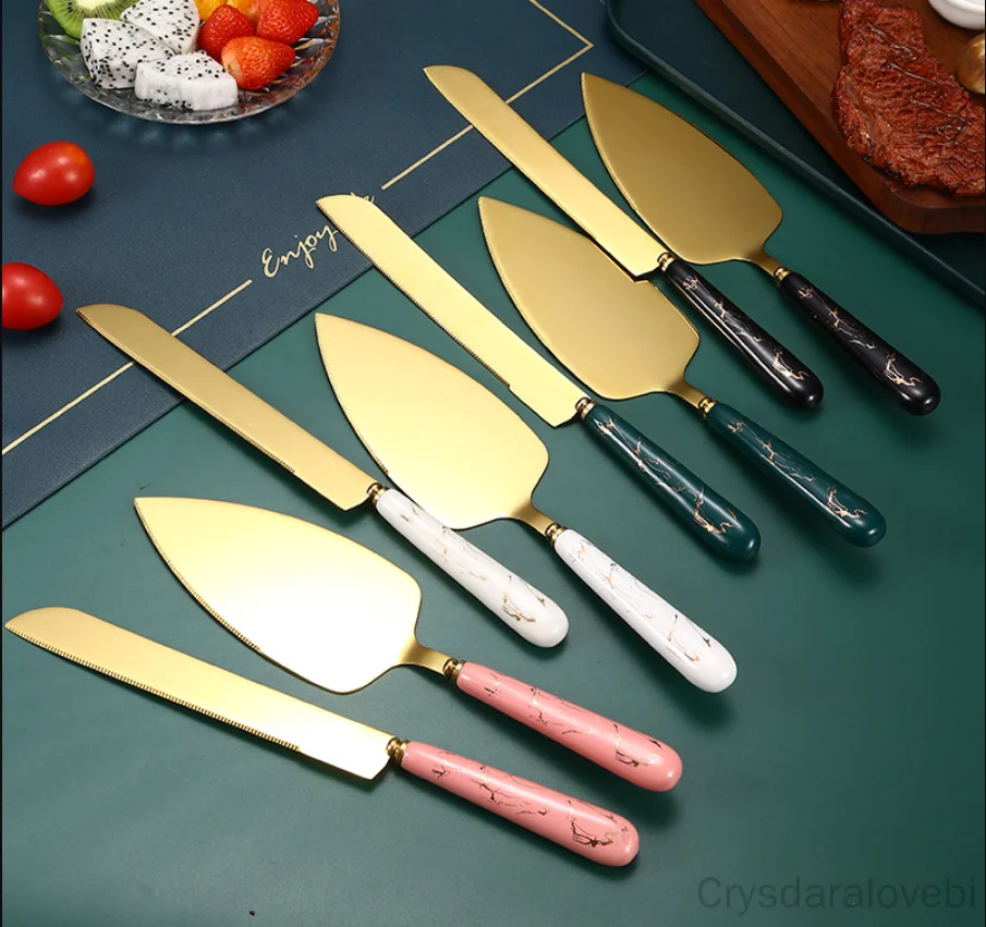 

1box Stainless Steel Cake Shovel Golden Pizza Knife European High-end Gift Box Set Kitchen Baking Supplies