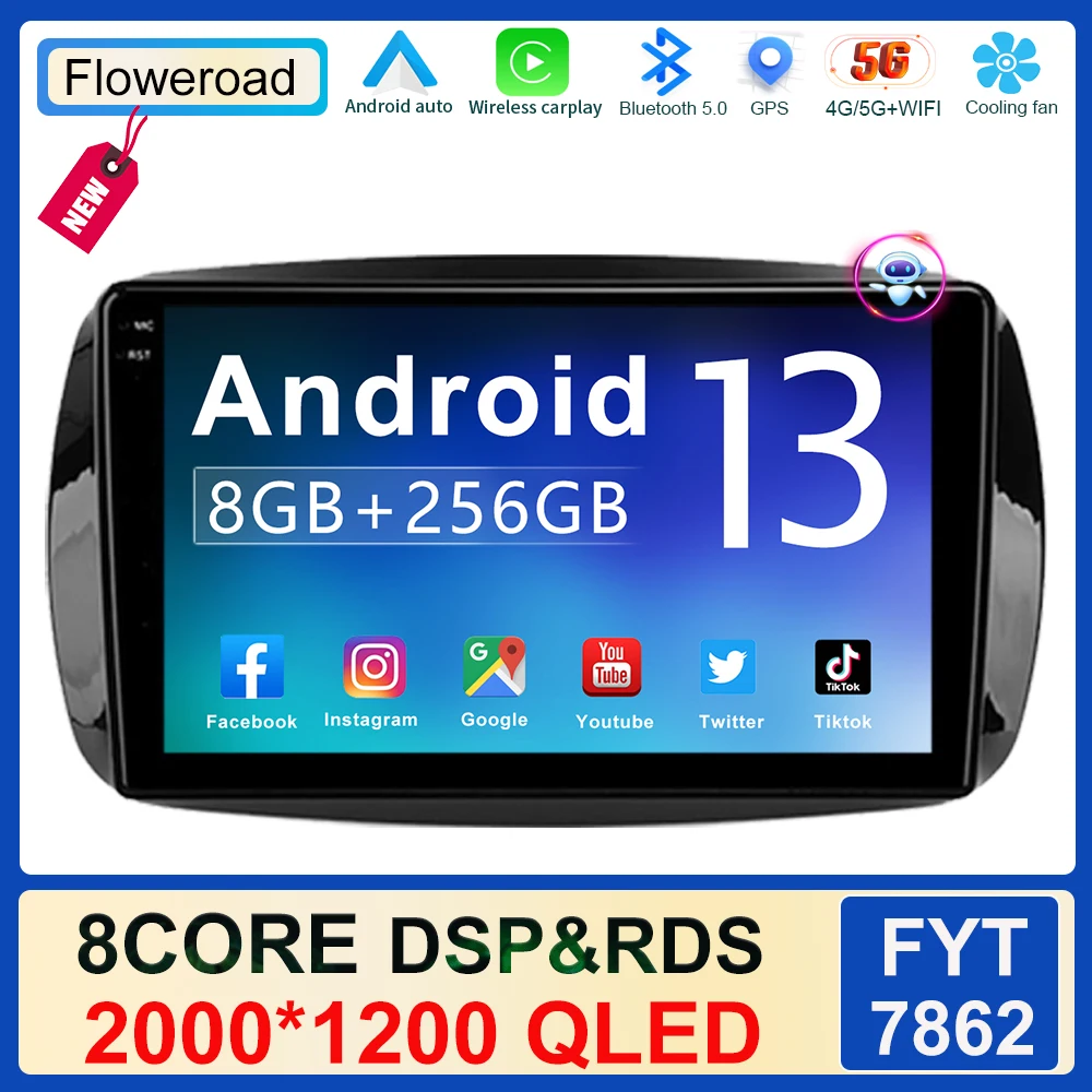 

2K SCREEN For Mercedes Benz Smart Fortwo 3 C453 A453 W453 2014-2020 Multimedia Video Navigation Stereo Wireless Carplay GPS WIFI
