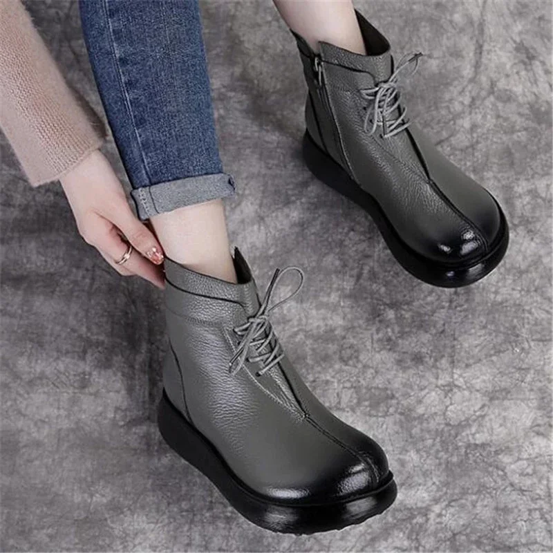 Женские ботильоны из натуральной кожи на толстой подошве