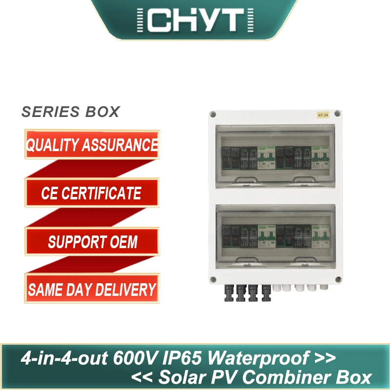 

CHYT 24WAY 4-in-4-out 600V Outdoor Waterproof IP65 PC Plastic Solar PV Surge Lightning Protection DC Combiner Box