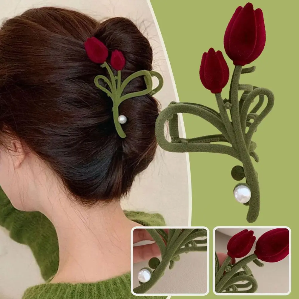 

New Elegant Velvet Tulip Grip Clip Female Fashion Shark Accessories Hair Clip Hair Ladies Hair Ponytail Clip Headdress Claw Z9V0