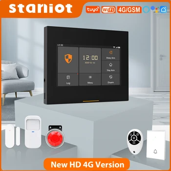 Staniot 433Mhz WiFi 4G Home Burglar Security Alarm System Tuya Smart Anti-theft 10 Kit Support Alexa Google New HD Touch Screen