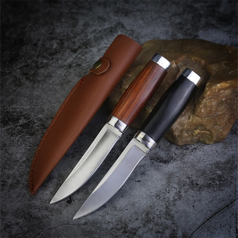 Нож ручной для мяса, маленький прямой из нержавеющей стали с деревянной ручкой, для отдыха на открытом воздухе и походов
