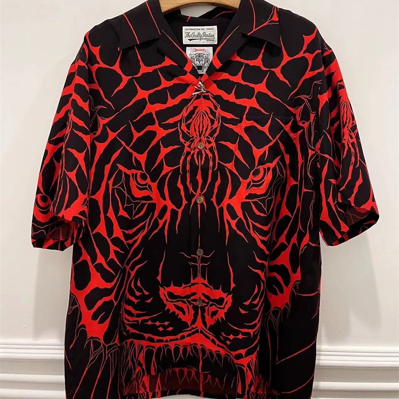 

Oversized WACKO MARIA Shirt 1:1 High Quality Hawaiian Shirts Wolf Head Print Short Sleeve Shirt