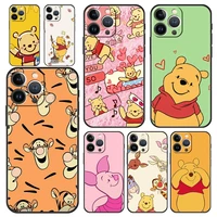 the winnie pooh luxury phone case for iphone 13 mmini 11 12 pro max 7 8 plus se 2020 x xr xs silicone black cover fundas shell