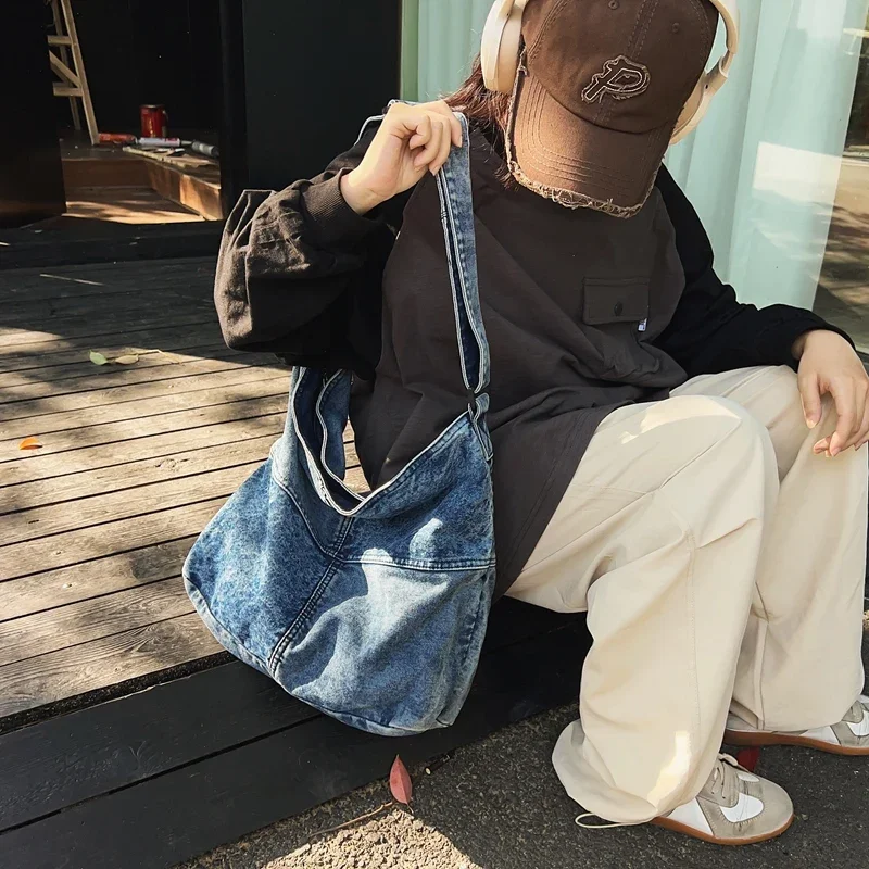 Новая модная крутая женская сумка из джинсовой ткани большая вместительная