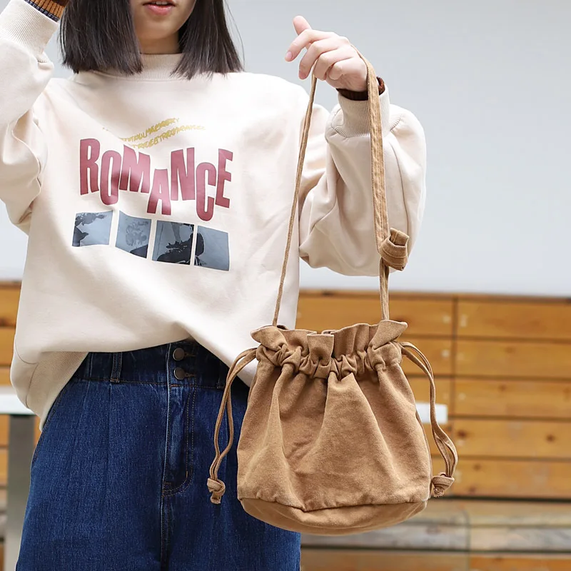 

2022 New Women Corduroy Shoulder Bags Large Capacity Drawstring Canvas Cloth Handbag Tote Big Shopping Bag School Books