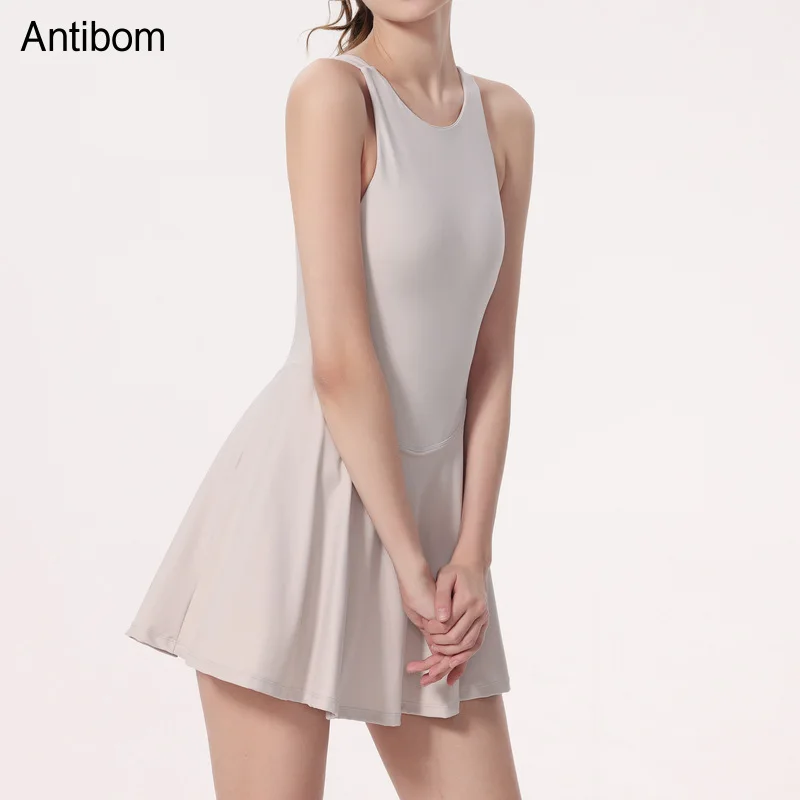 

Спортивное платье Antibom, Женская юбка для ходьбы, быстросохнущая теннисная юбка с красивой спиной, цельный костюм для йоги и фитнеса