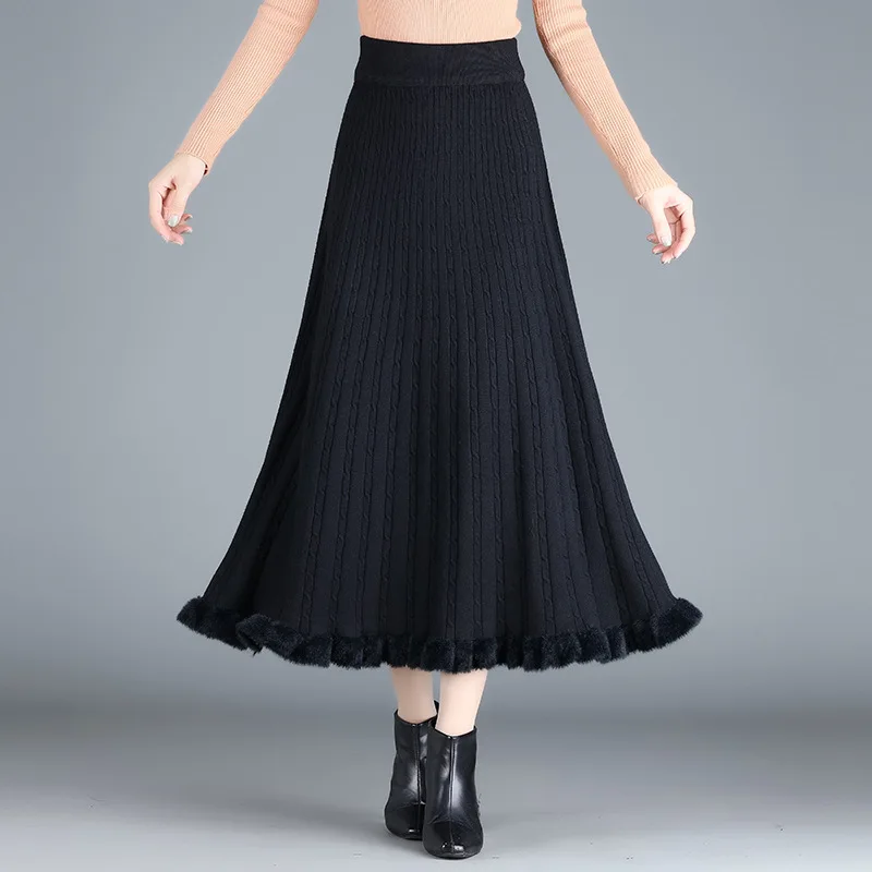 

Женская Длинная трикотажная юбка с высокой талией, черная Повседневная облегающая трапециевидная юбка-макси с поясом на резинке, модель 2295 ...