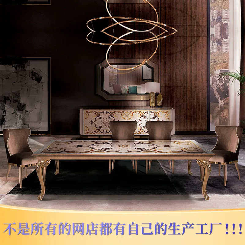 

European solid wood carving French court villa rectangular dining table cloth dining chair furniture customization