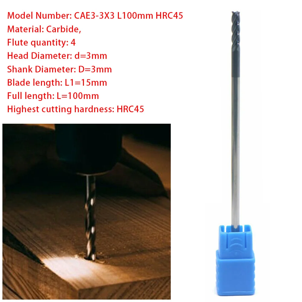 

3MM Carbide End Mill HRC45 Extra Long Shank 100mm Tungsten Carbide End Mill CNC Milling Cutter 4 Flutes Metalworking Tools
