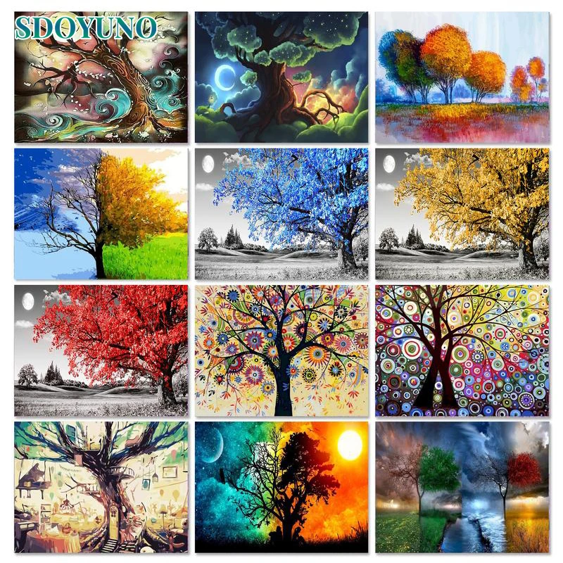 

SDOYUNO Abstract Painting By Numbers With Frame Decorative Paintings Tree Scenery DIY Drawing By Numbers Wall art Home decor