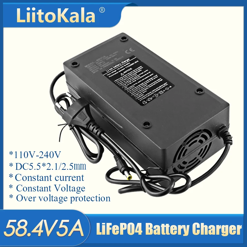 LiitoKala 58.4V 5A Charger Smart Suitable For 16s 51.2V Outdoor LiFePO4 Battery Electric Car Safe And Stable 58.4v 5a