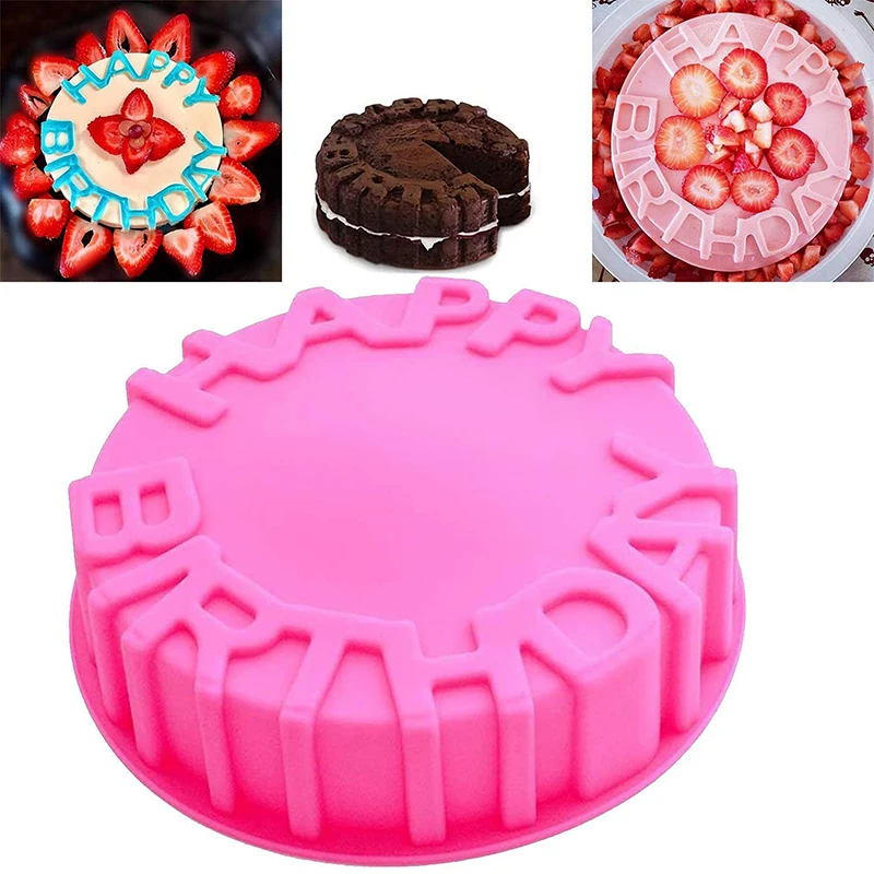 

Happy Birthday Baking Pan Round Mousse Silicone Mold DIY Cake Baking Tray
