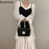 koamissa chiffon elegant women two pieces set ruffles irregular maxi dress cropped black slim camis fashion outfits korean suit